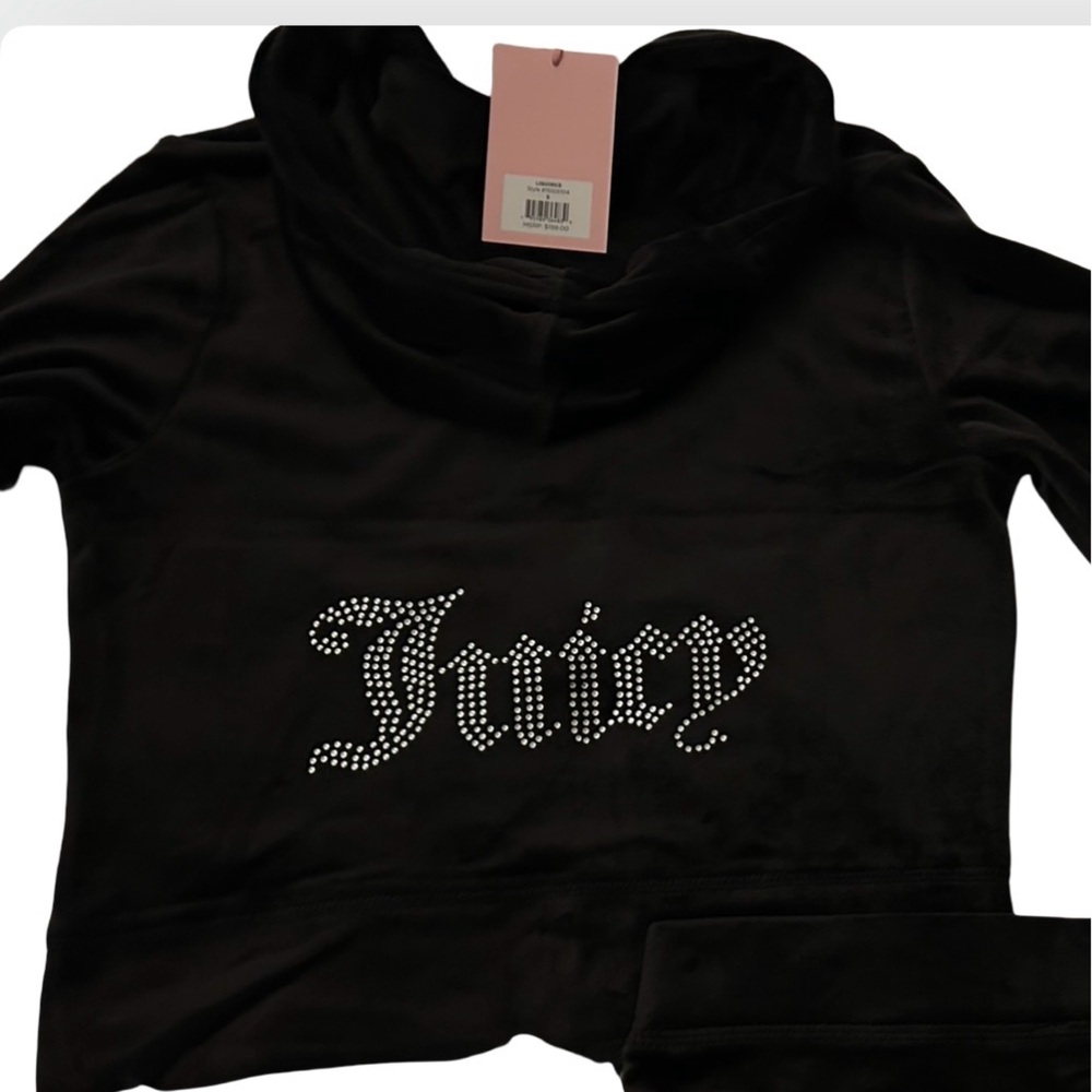JUICY COUTURE BLACK LIQUORICE OG BLING RHINESTONE VELOUR TRACKSUIT *HOODIE* NWT - Picture 6 of 15
